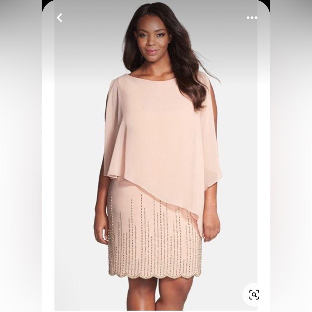 Xscape Plus Size Beaded Blush Chiffon Popover Mimi Dress Size 16W